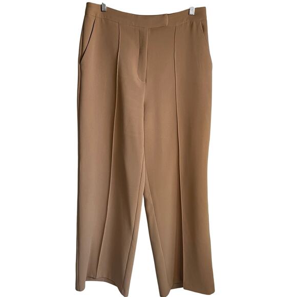 Topshop Wide Leg Pants Trousers High Rise Size 8 Tan Center Crease Closet Staple - Picture 3 of 14
